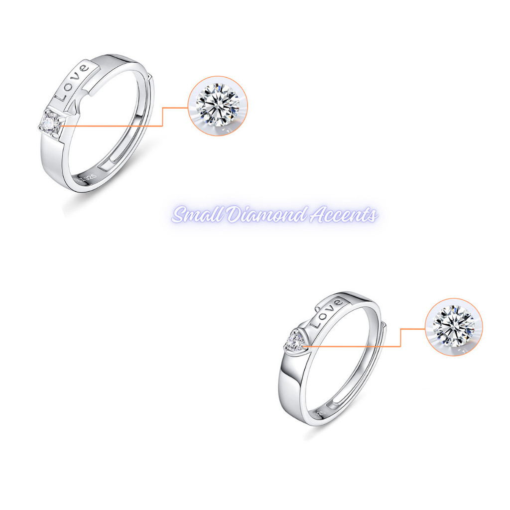 Matching Heart LOVE Pattern Promise Couple Rings Daily Jewelry for Him and Her