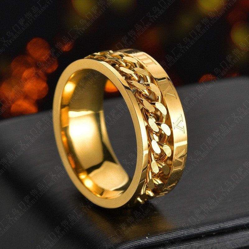 Cool Stainless Steel Rotatable Ring Chain Punk Jewelry New size 10
