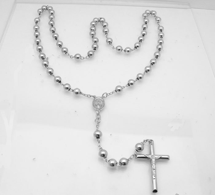 26″ Bold 7mm Ball Bead Rosary Chain Necklace Anti-Tarnish Real Sterling Silver