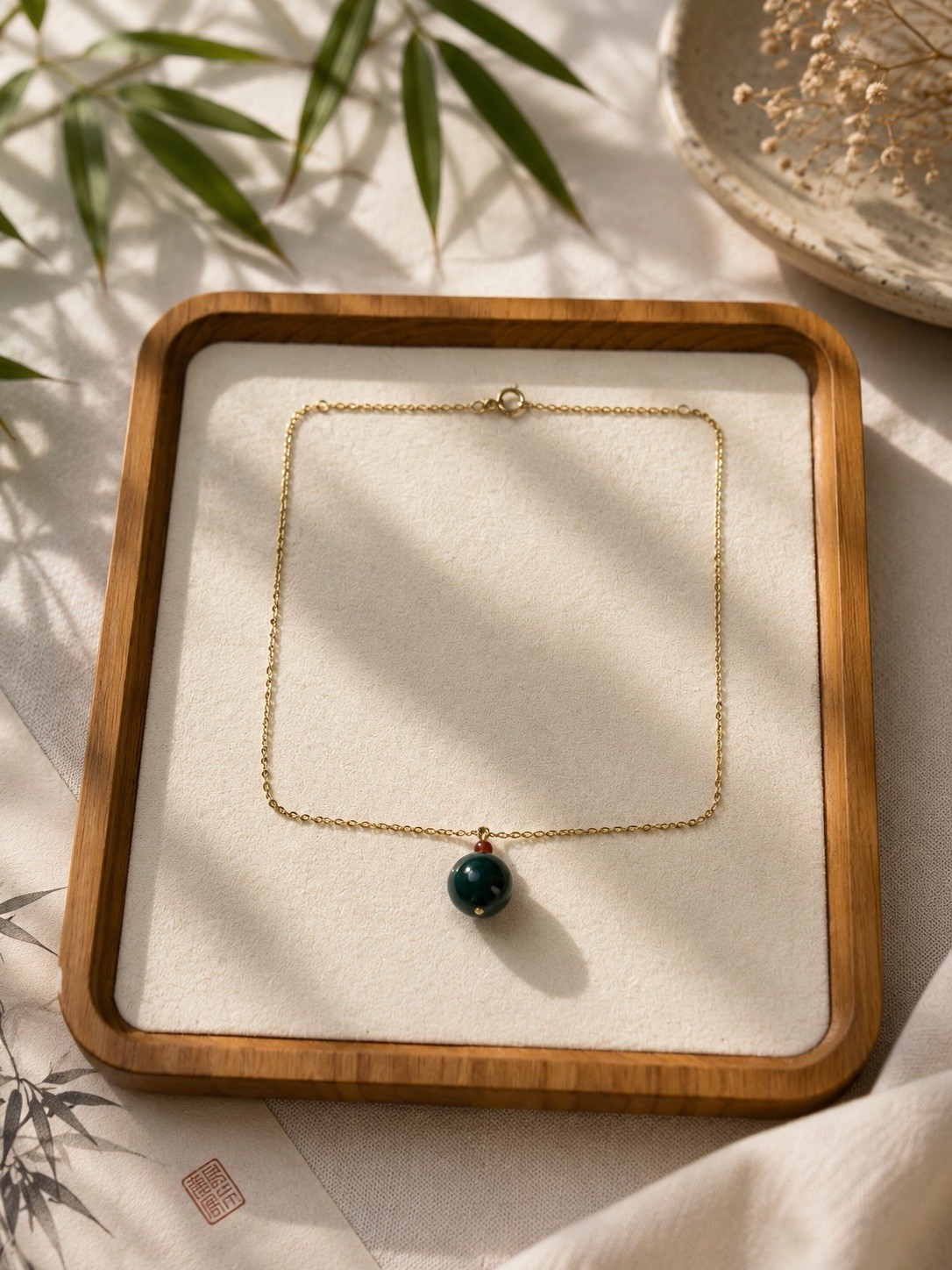 Natural Green Gemstone Necklace Gold Chain