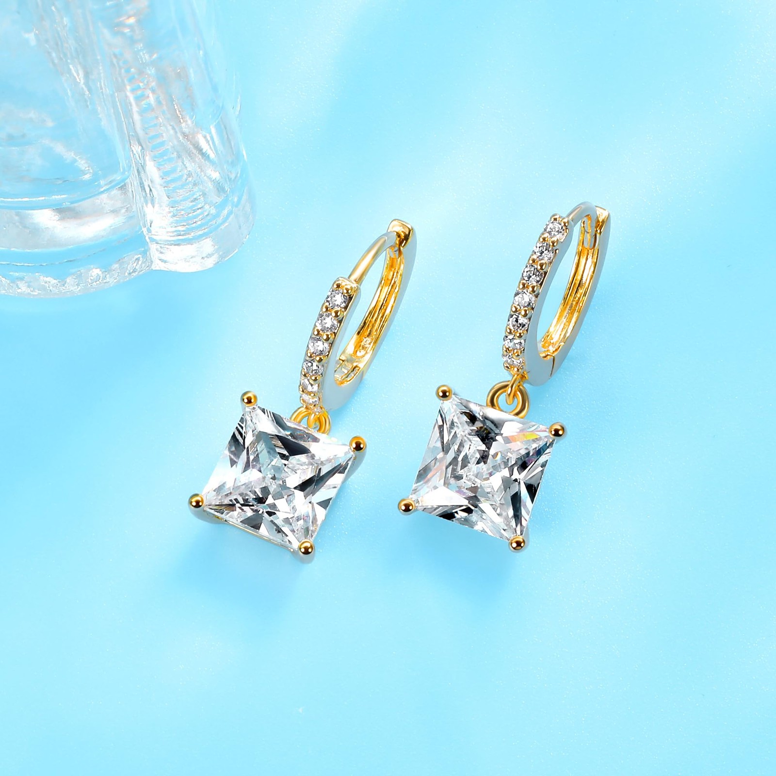 18K Gold Plated Dangle Hoop Earrings Set for Women Hypoallergenic Huggie Earr…