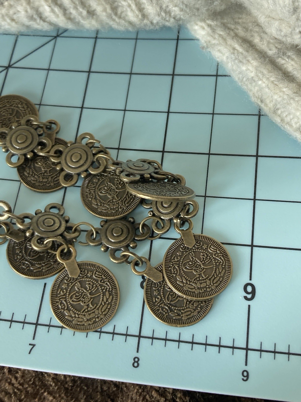 Bronze Tone Coin Necklace & Earrings Set Boho Tribal Statement Festival Charms