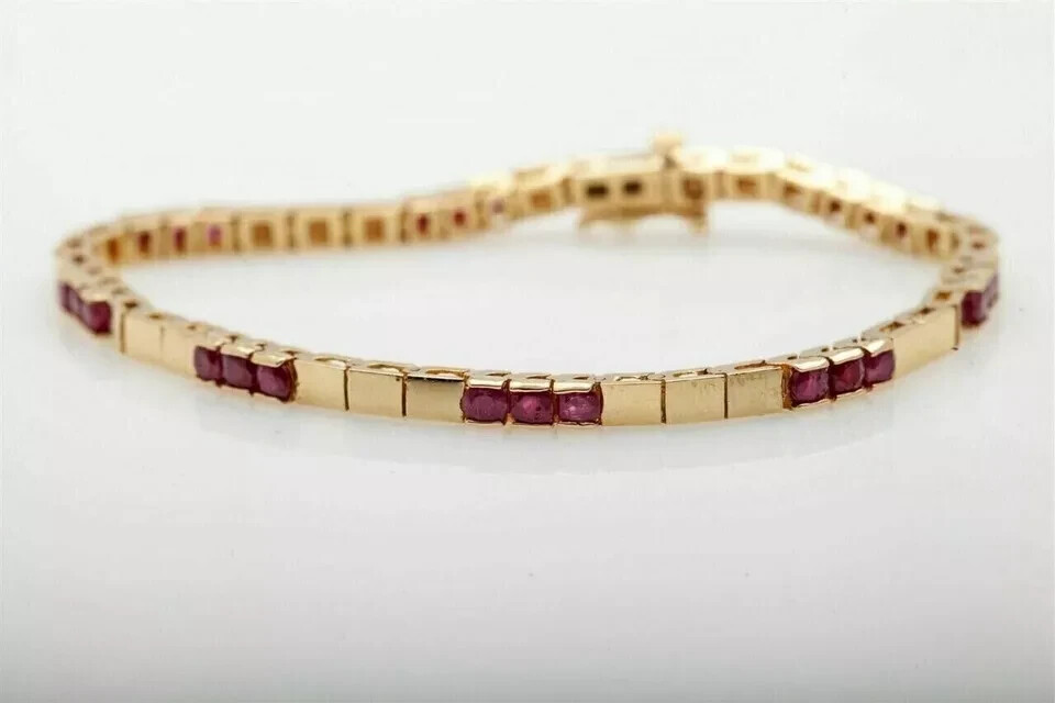5.15 Ct Round Simulated Ruby 925 Yellow Sterling Silver Glorious Tennis Bracelet