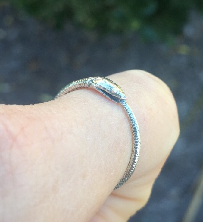 925 Sterling Silver Ouroboros Snake Ring Oxidized Serpent Gothic Ring Sz 8