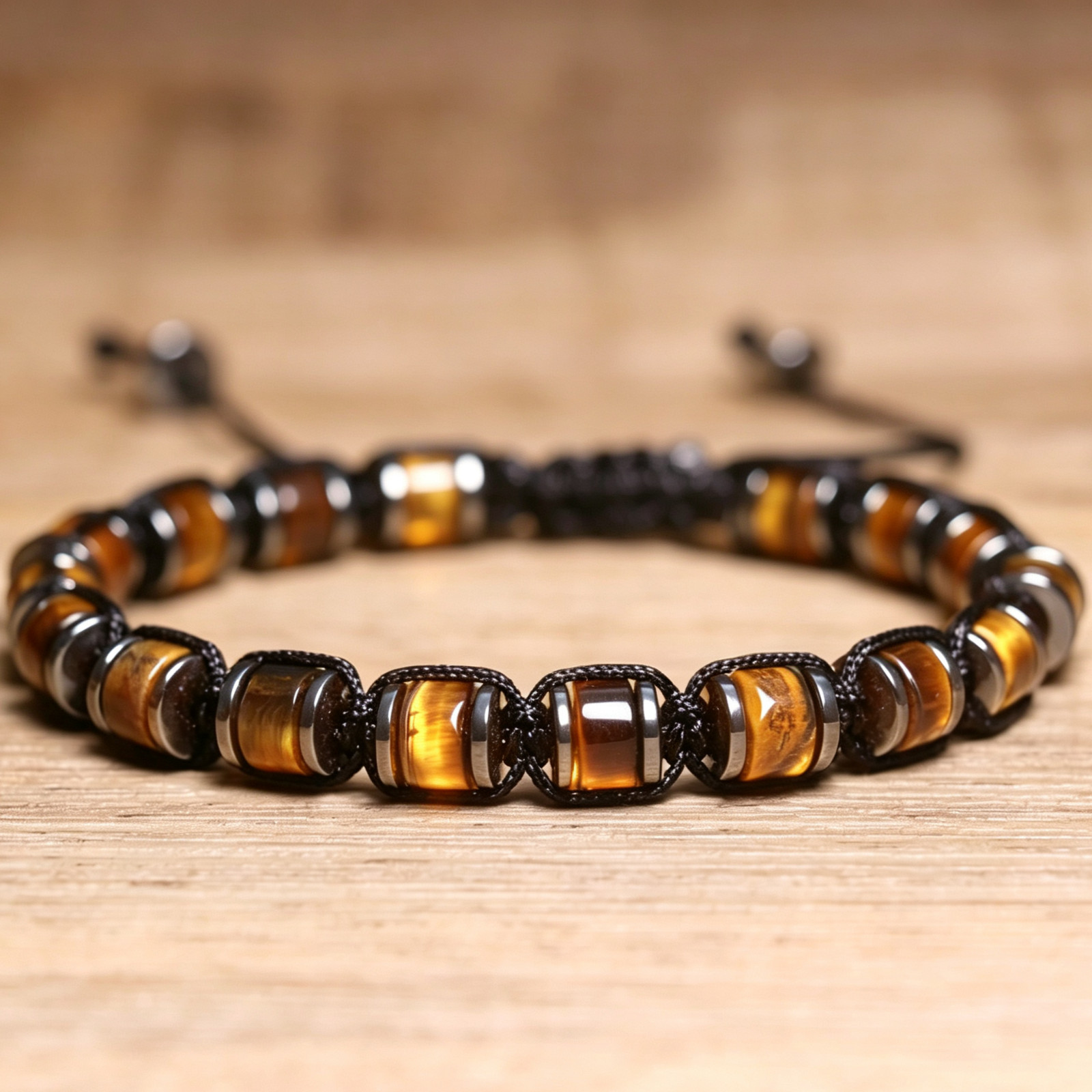 Handmade Braided Real Tiger Eye Beaded Healing Adjustable Bracelet for Women Men