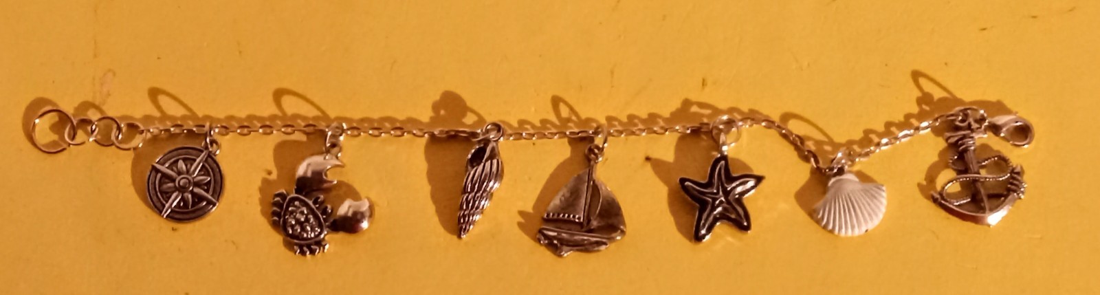 Charm Bracelet-Beach Sea Life-7 Charm Dangle -Adjustable-Lobster Clasp-8in-New