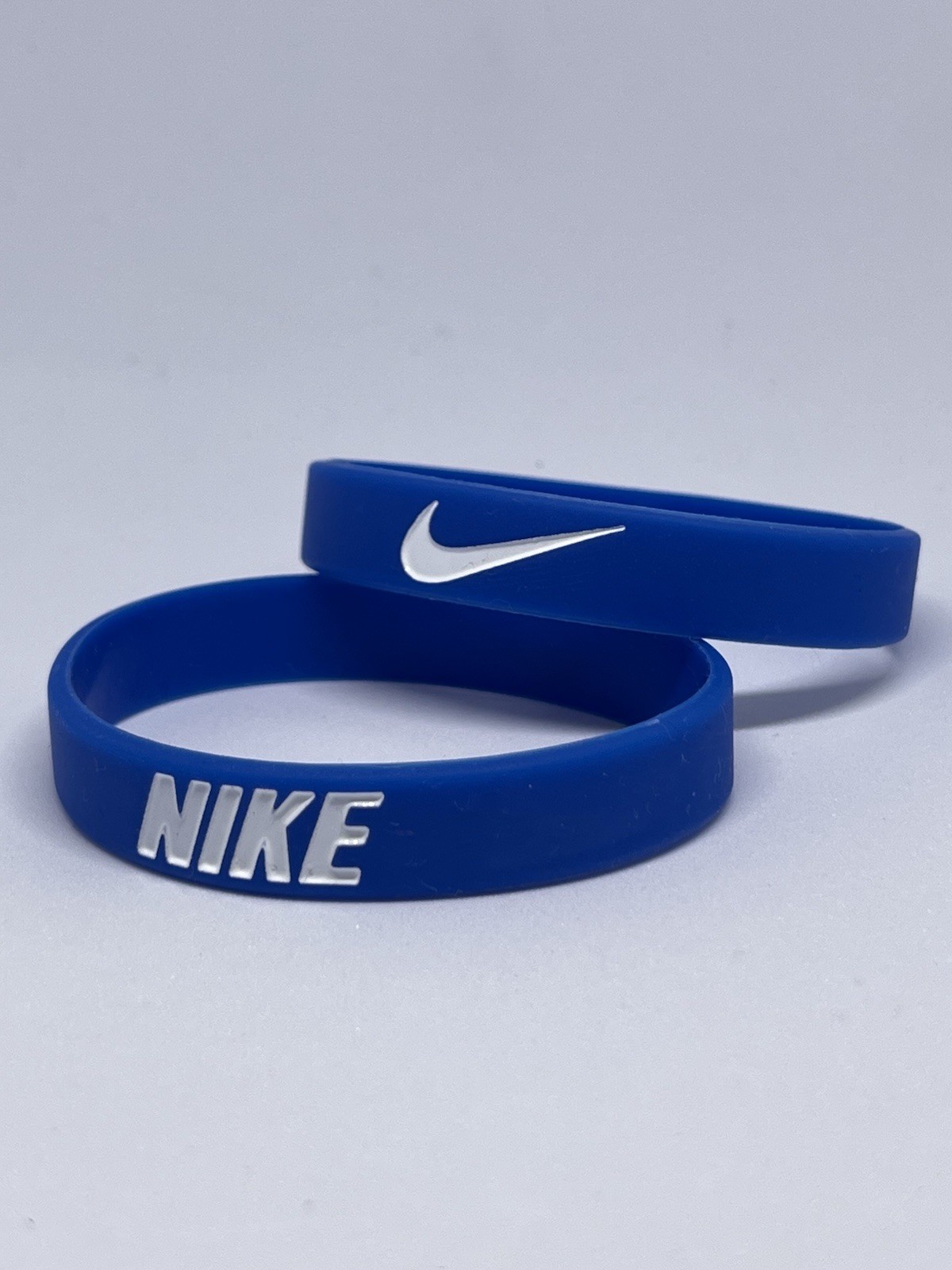 2 Nike Silicone Wristband Bracelet / White with Blue