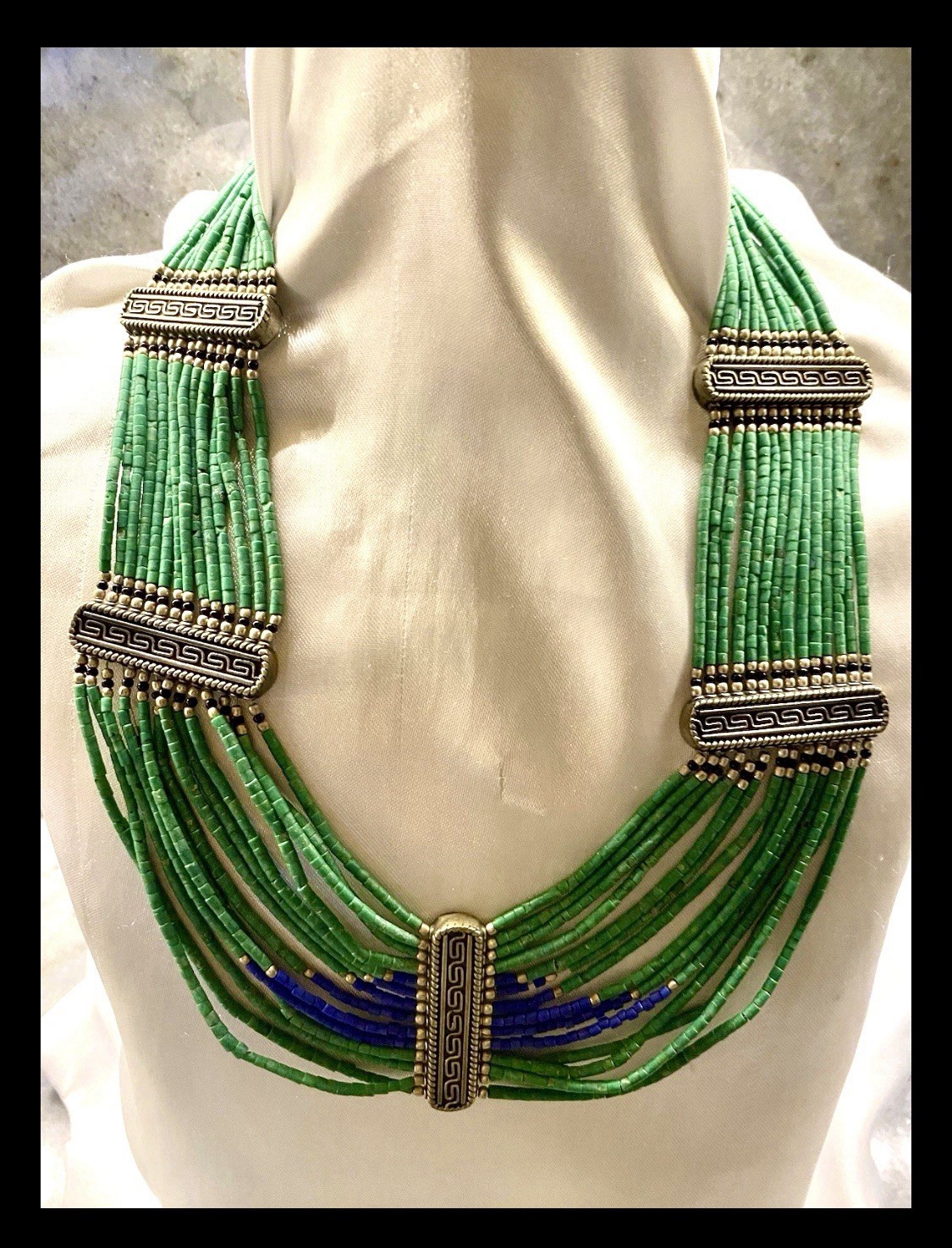 Vintage Necklace –Lapis Lazuli & Turquoise Statement-Handmade-Rare Find