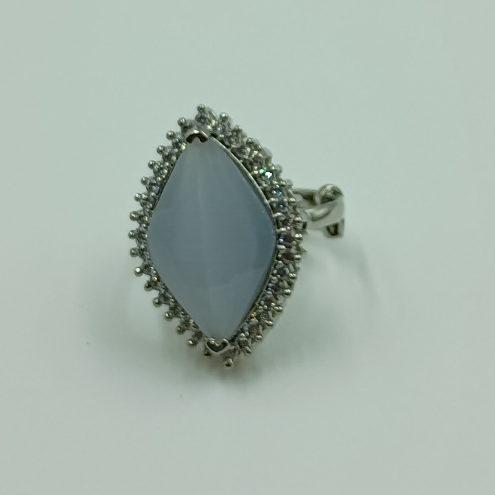 Adjustable Gray Chalcedony Ring CZ Accents White Plated Minimalist Elegant Ring