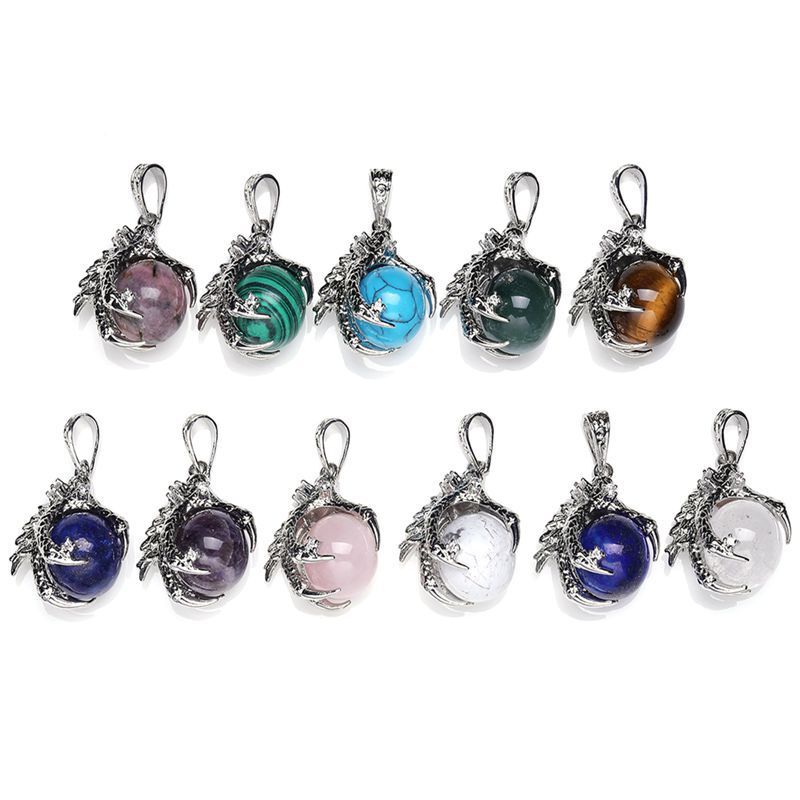 10pcs Mixed Natural Stone Gems Dragon Claw Pendants DIY Jewelry Making Necklace