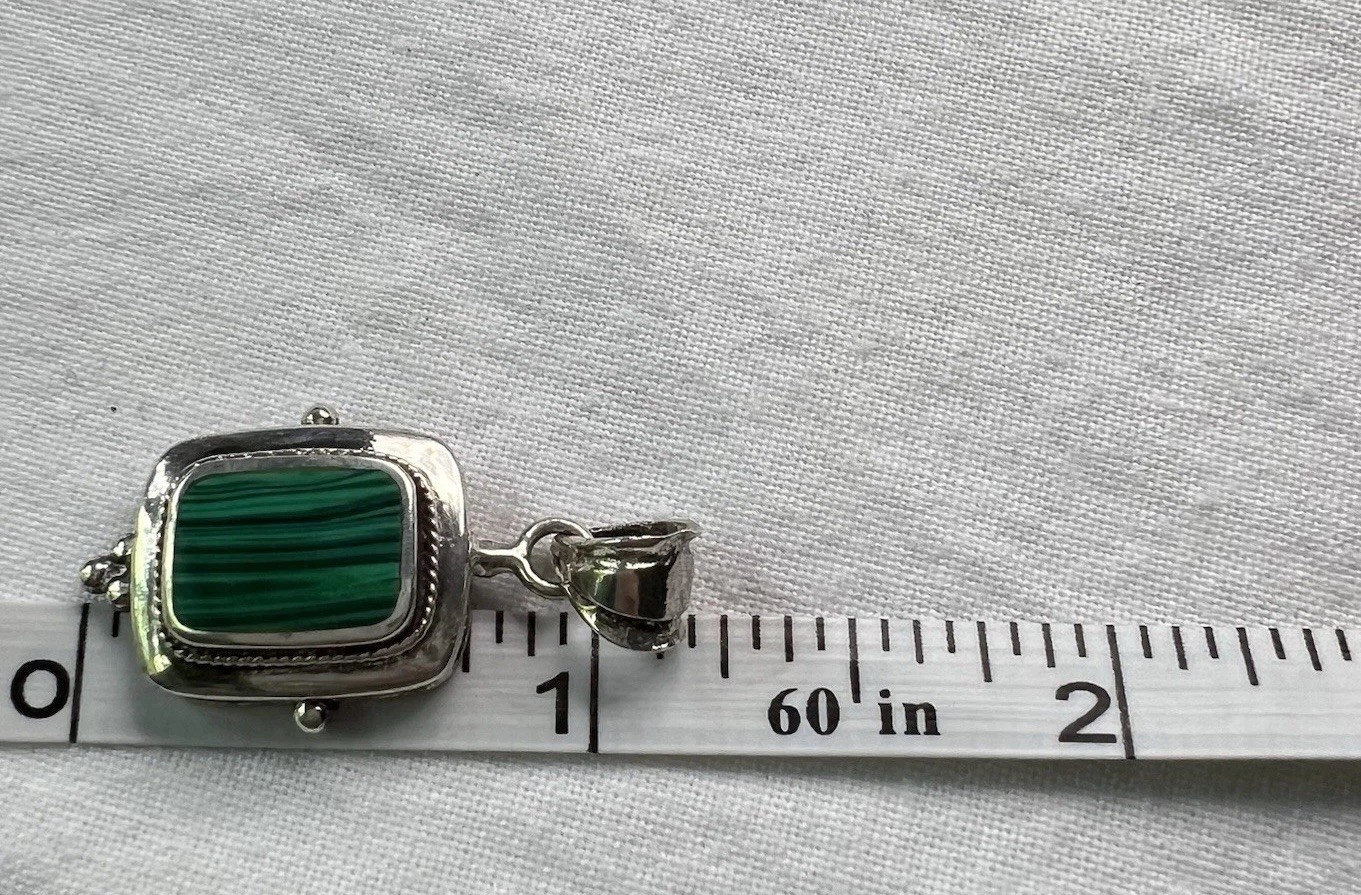 Small Silver-tone Pendant with Green Stone (Possibly Malachite?)