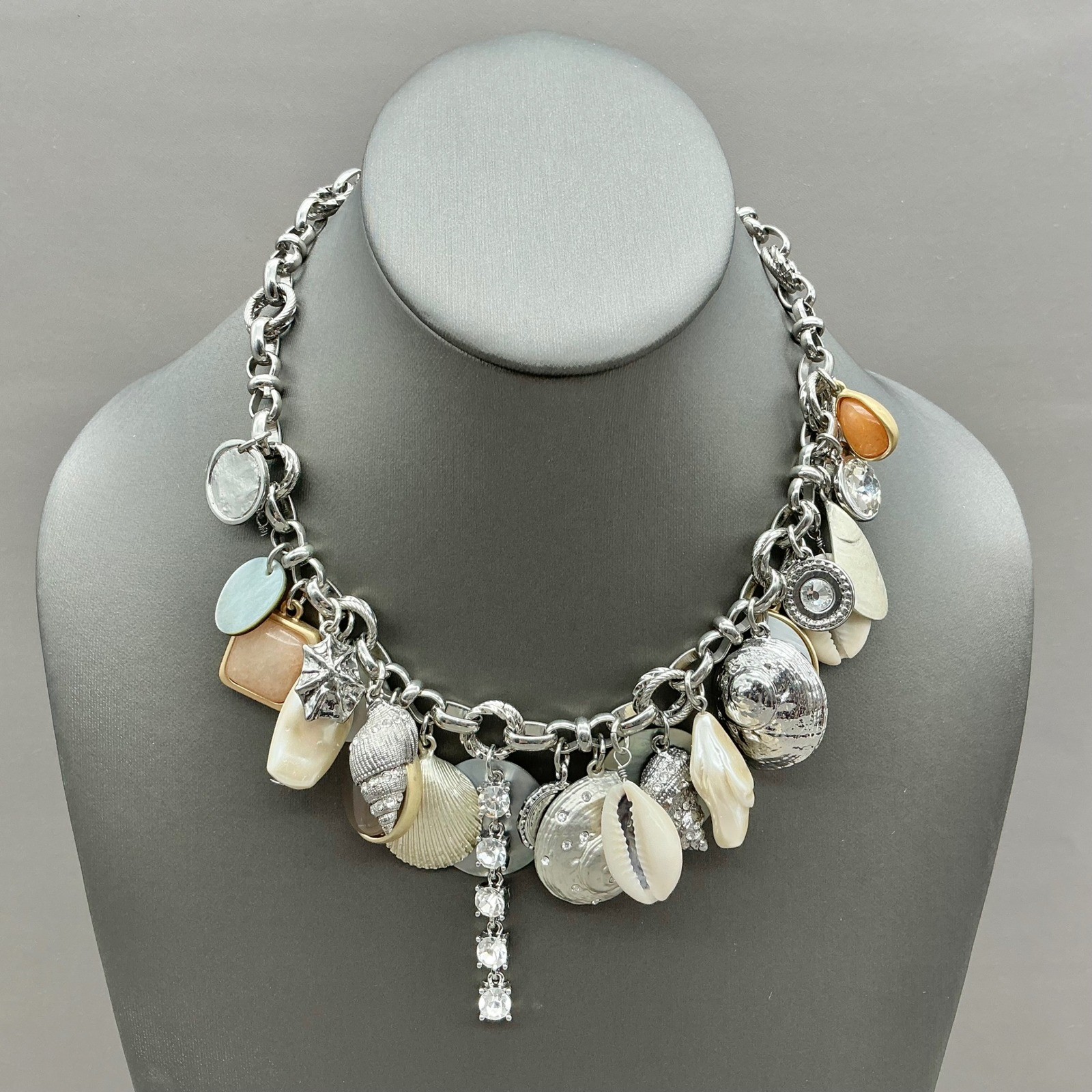 White House Black Market Necklace Women Silver Tone Shell Charm Nautical 18″