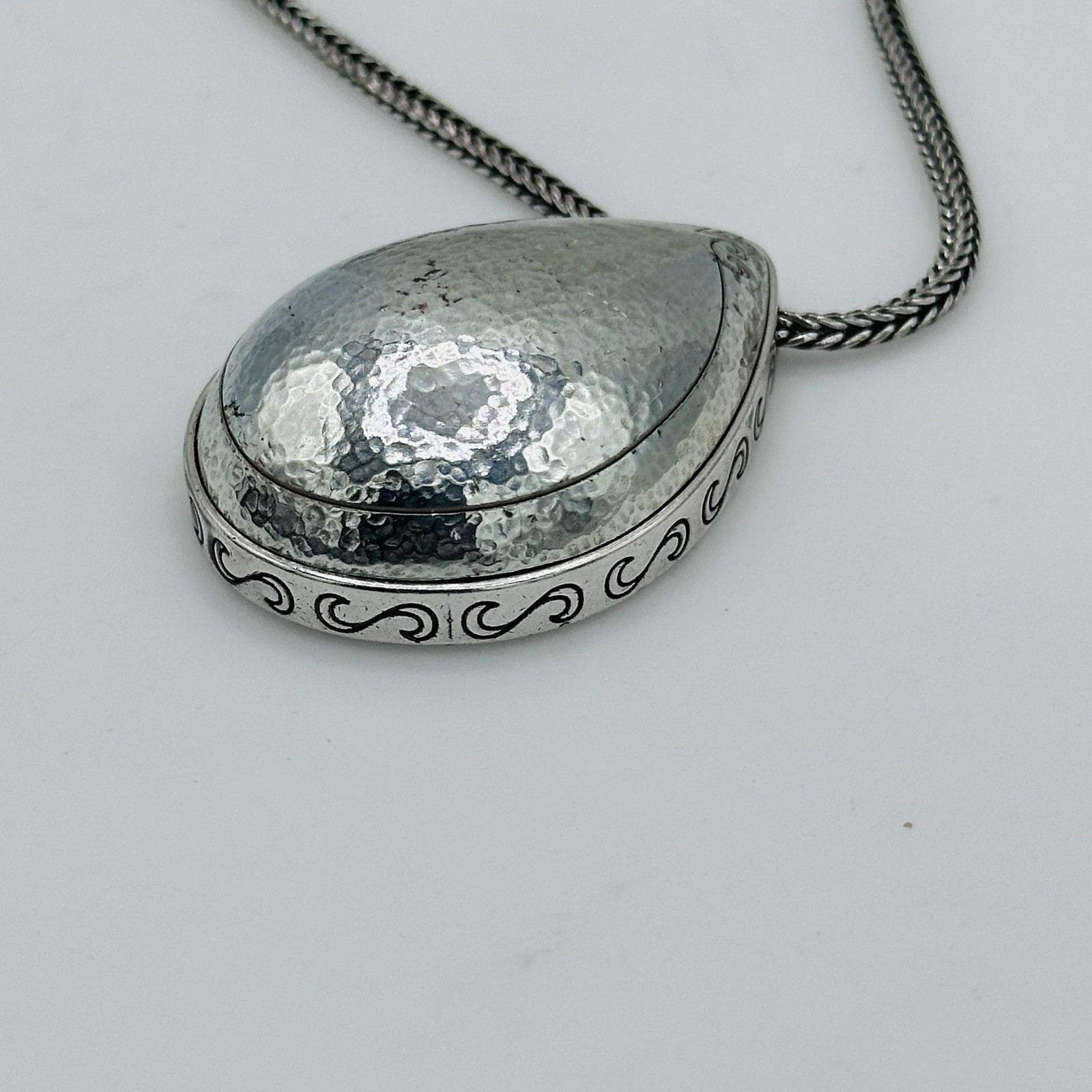 Brighton Mercer Drop Hammered Silver Tone Pendant Necklace Teardrop 30 In