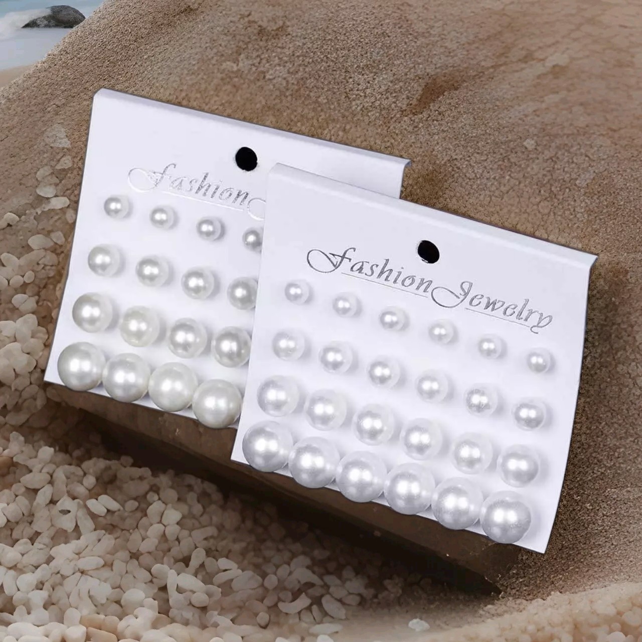 12 Pair Set Simulated Pearl Stud Earrings For Women 55-1