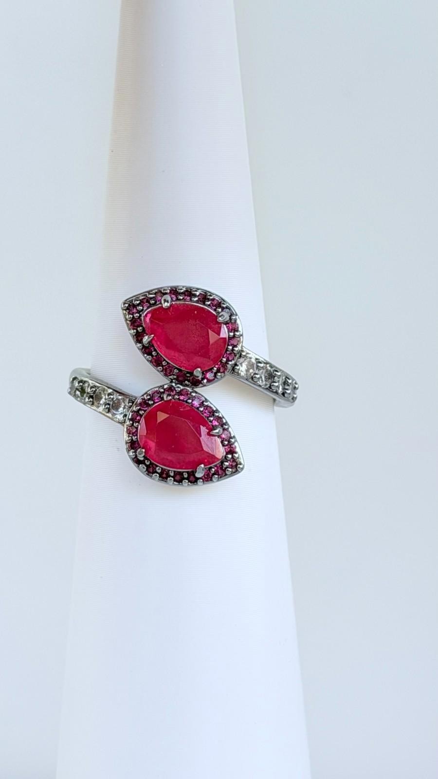 Bomb Party Ring Sz 8 “Admire The Beauty” Ruby Conundrum on Hematite (No Bag)