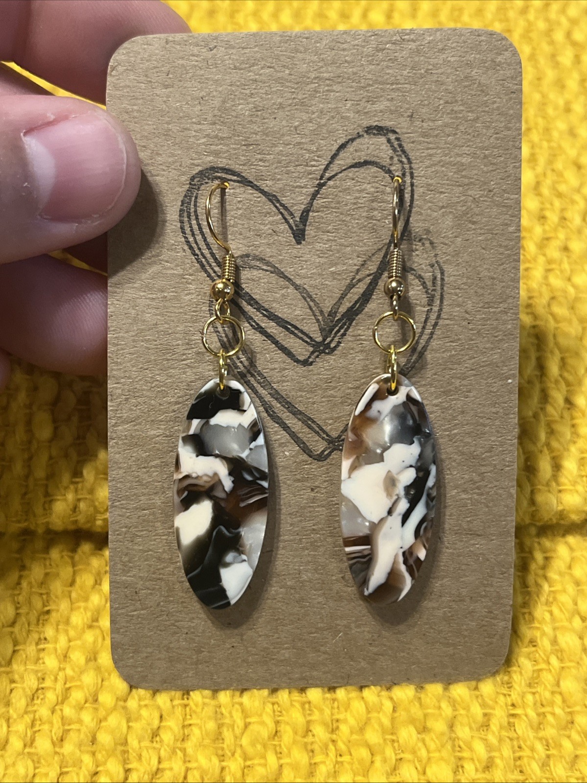 Brown, Cream, Black Oval Earrings NEW