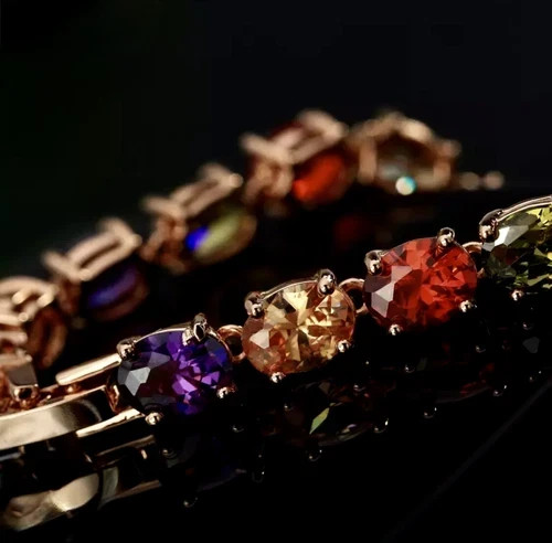 27 CTW Multicolor Gemstone Tennis Bracelet 18K Rose Gold Plated Women Jewelry