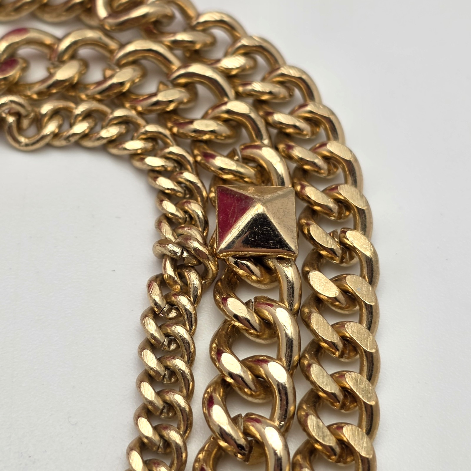 Gold Tone Layered Curb Chain Statement Necklace With Pyramid Studs 19 In