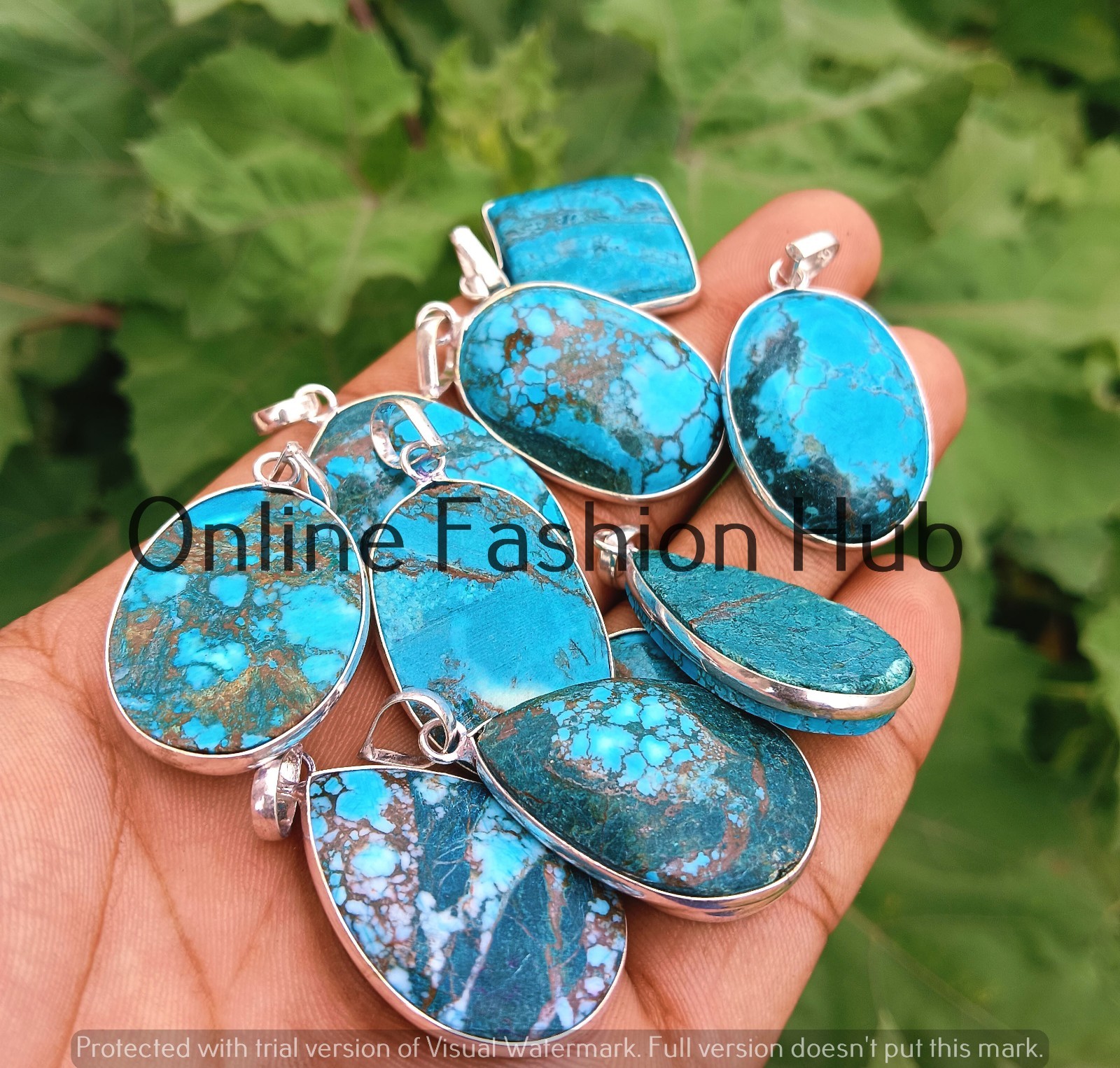 Mesmerzing Turquoise Gemstone Pandant Lot 925 Sterling Silver Plated Jewelry