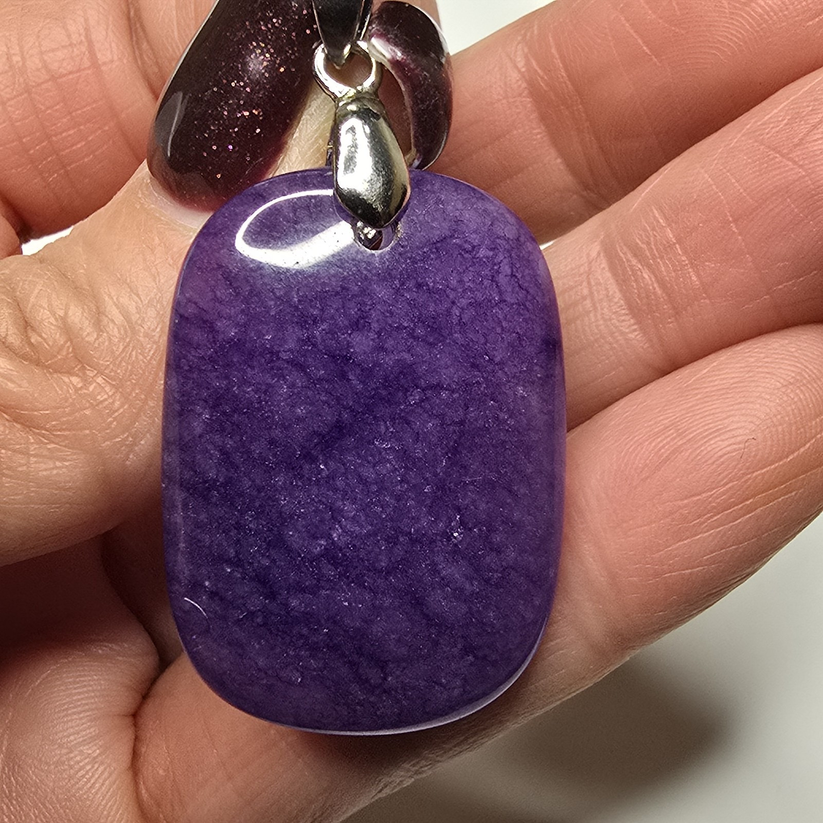 Pendant Purple Crackle Quartz Rectangle Silver Tone Bail Approx 2 Inches