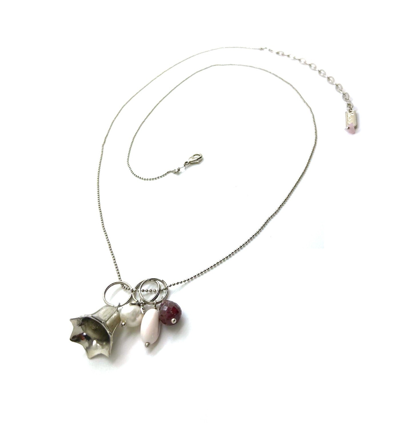 Mariana Necklace Pendant Bell Shape with Jade Dalmata Mineral & Pearl, Siam S…