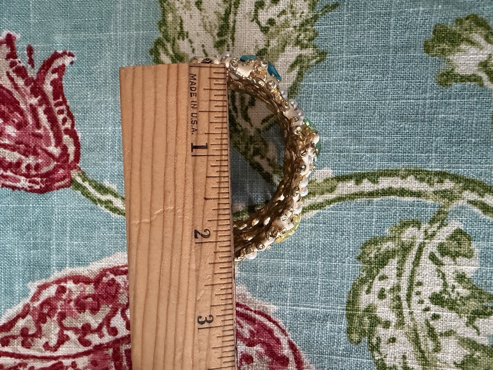 KJL Kenneth Jay Lane Rhinestone White Enamel Coral Hinged Cuff Bracelet
