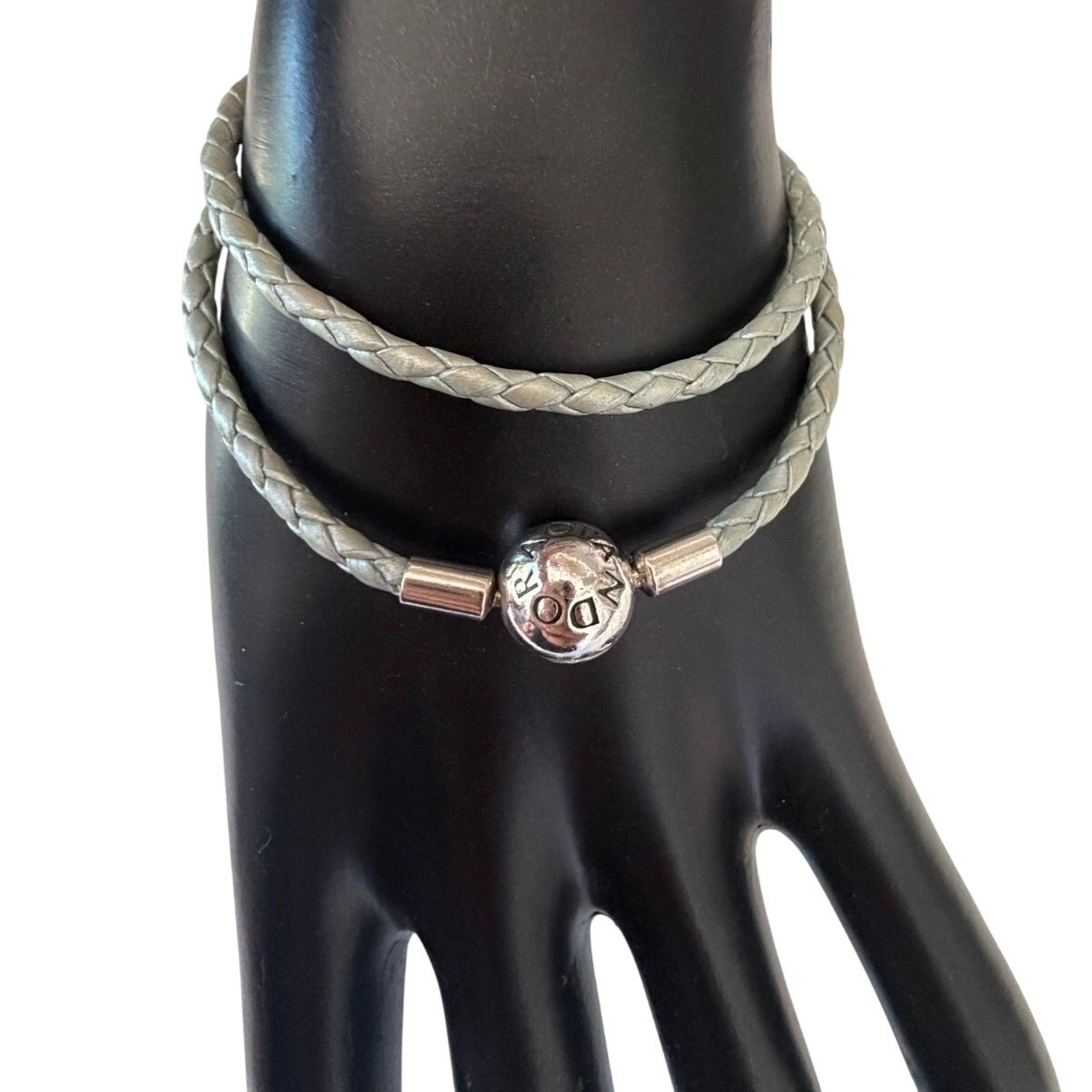 Pandora Moments Double Blue Leather and Silver Bracelet, 6 1/2″