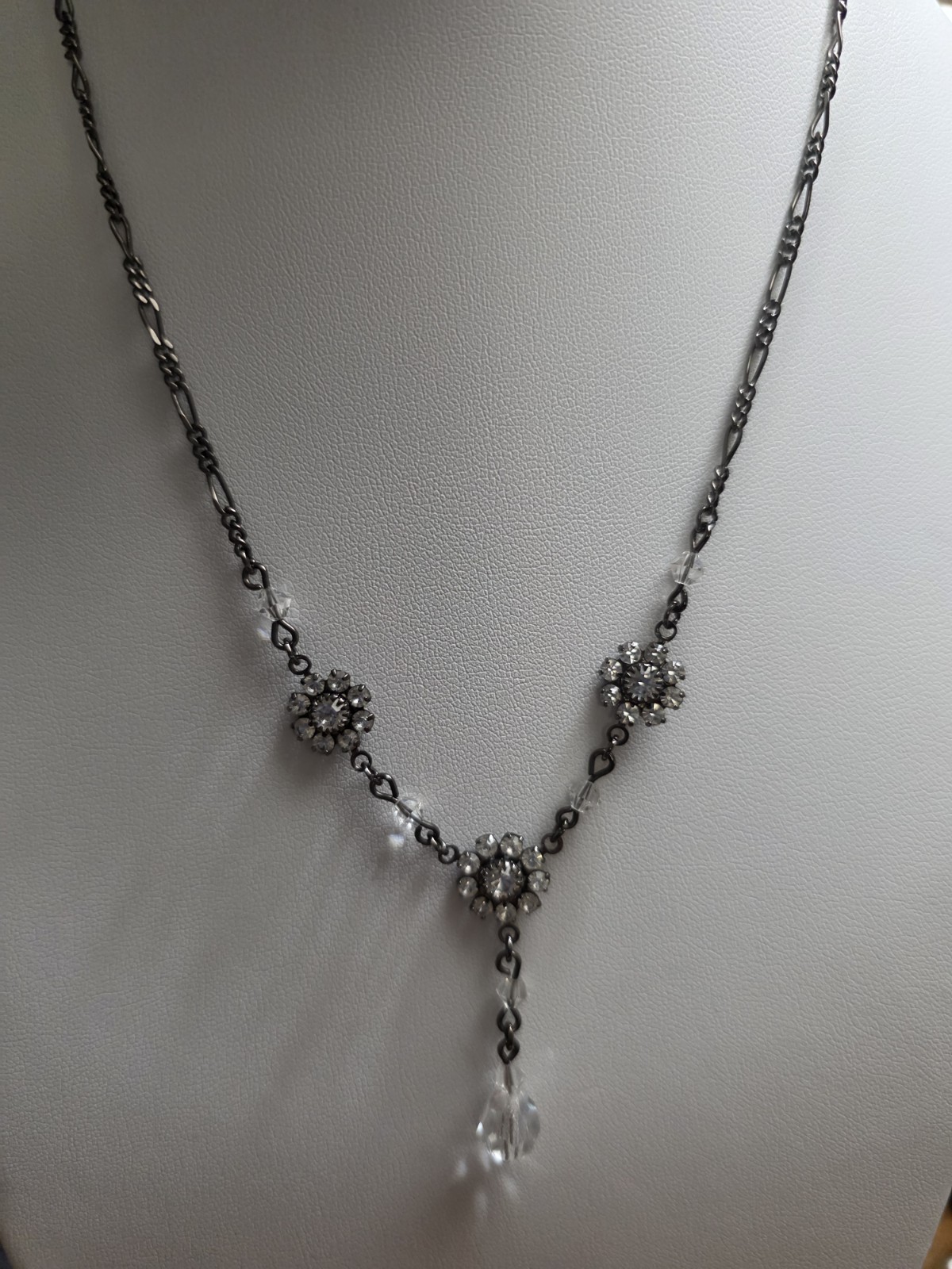Womens Austrian Crystal Floral Necklace Made In USA