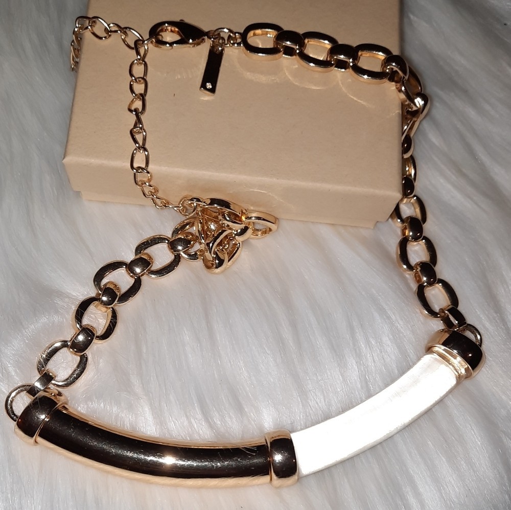 WHBM Lucite Gold bar Designer statement NECKLACE 16in to 20in