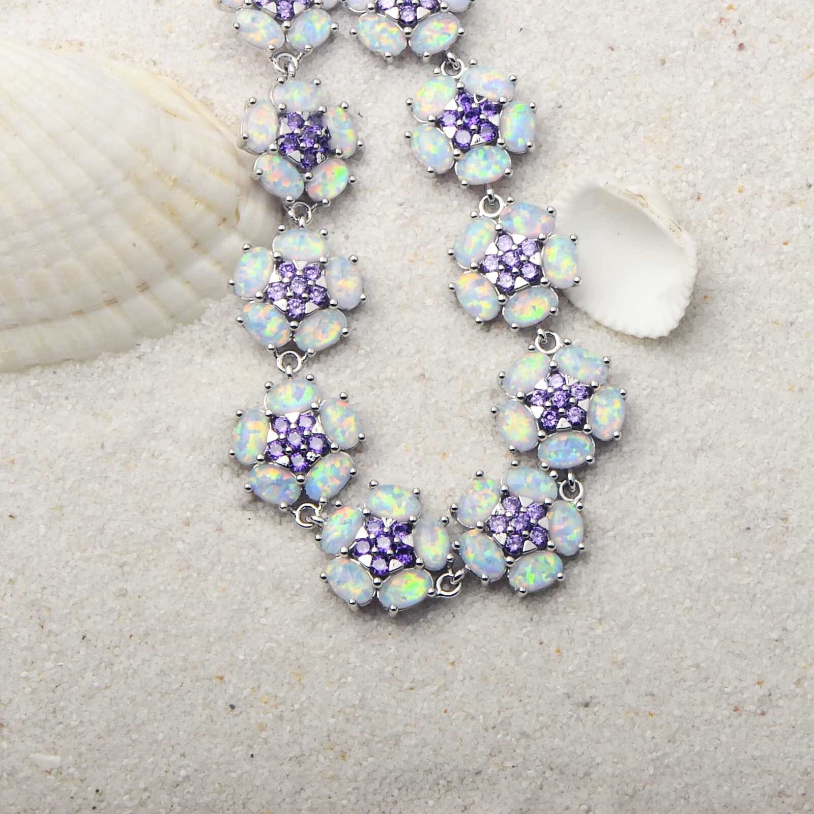 White Opal Four Leaf Flower Bracelet 925 Sterling Sliver Jewelry For Women
