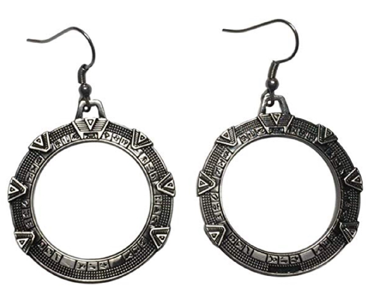 Stargate TV Series Silver SG-1 Stargate Antique Finish Metal Earrings