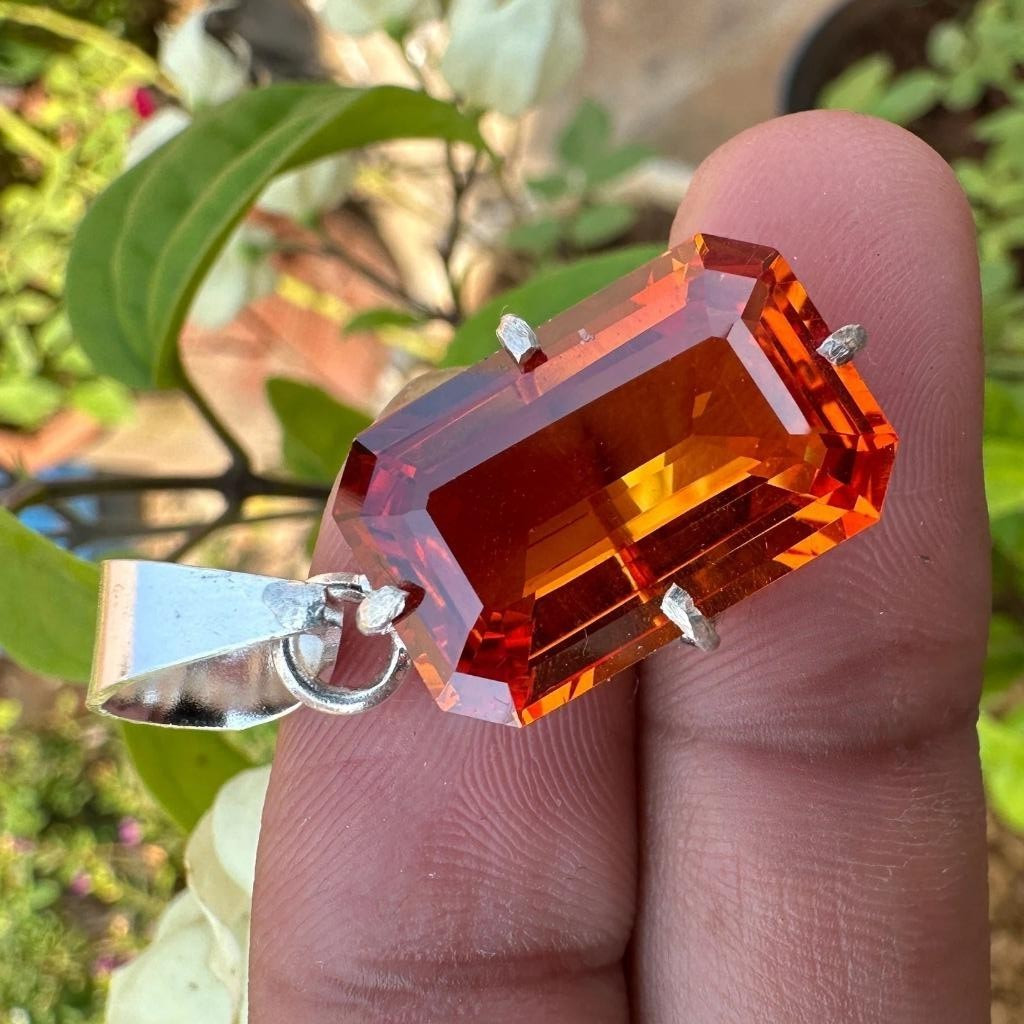 32.60 Ct Natural Orange Sapphire Gemstone 925 Sterling Silver Pendant