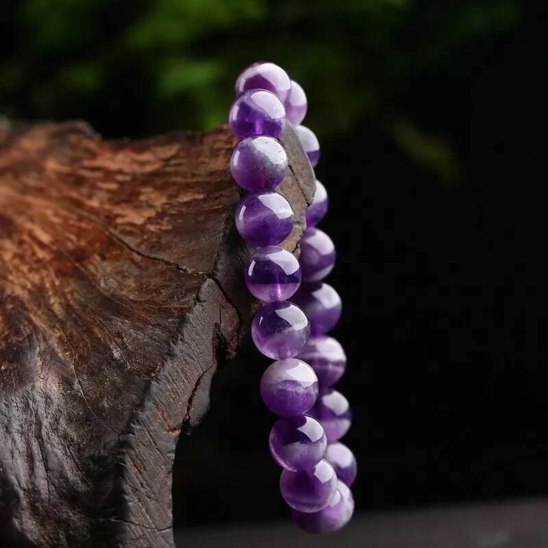Amethyst Stretch Bracelet 10mm Purple Crystal Beaded February Birthstone Gift