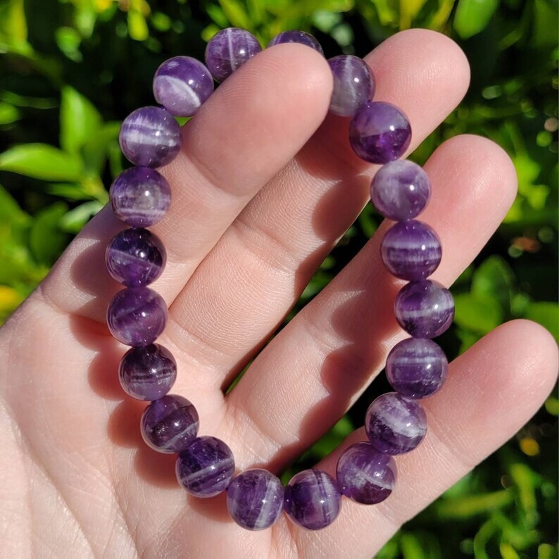Amethyst Stone Beaded Healing Bracelet Purple Crystal Gemstone Stretch Bracelet
