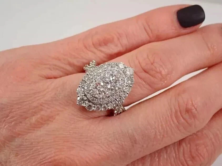 2.50 Ct Round Simulated Diamond Cluster Engagement Ring 14K White Gold Plated