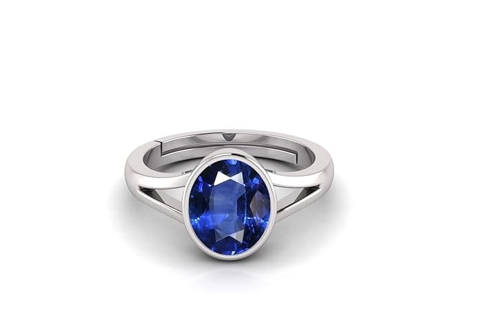 💎 JAYWAR Blue Sapphire Ring Adjustable Panchdhatu Silver Plated Unisex