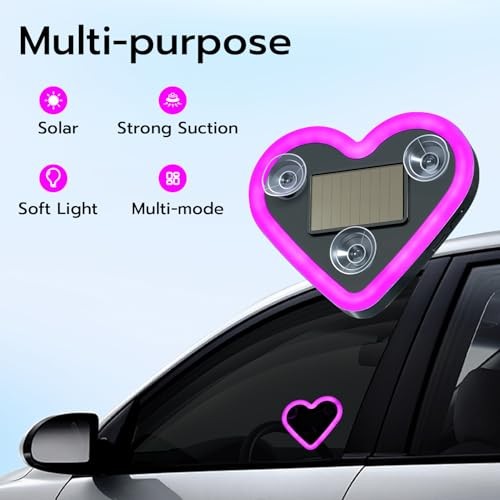 Car LED Ambient Light, Rechargeable Solar-Powered Heart-Shaped LED Light, Pink