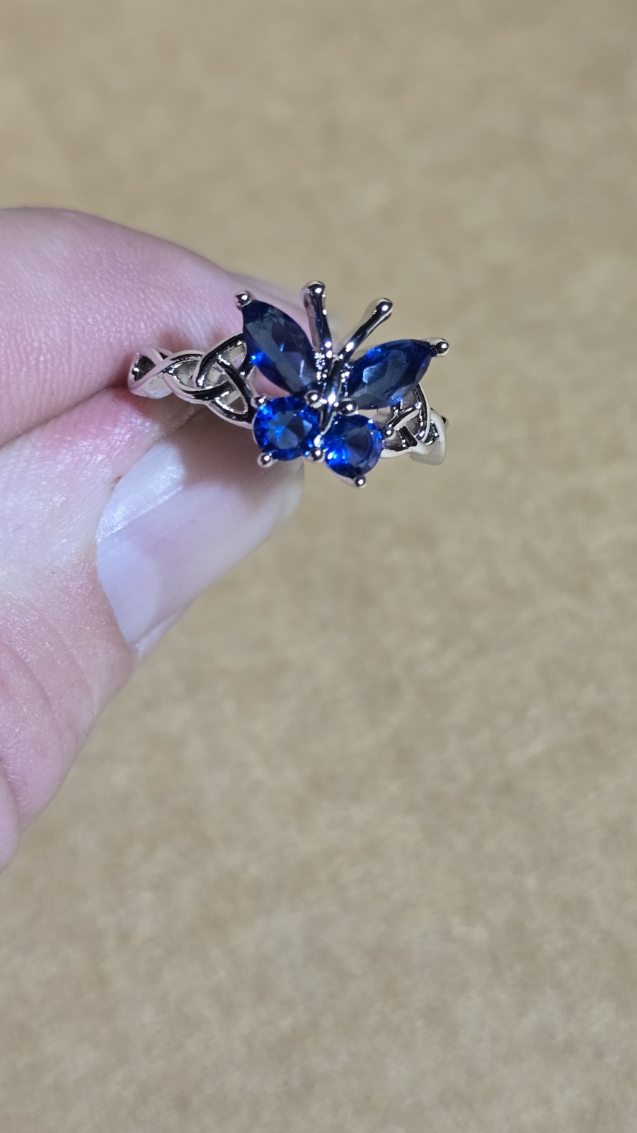 Dainty Blue Zircon Butterfly Ring Silver Tone Celtic Infinity Band Women Size 7