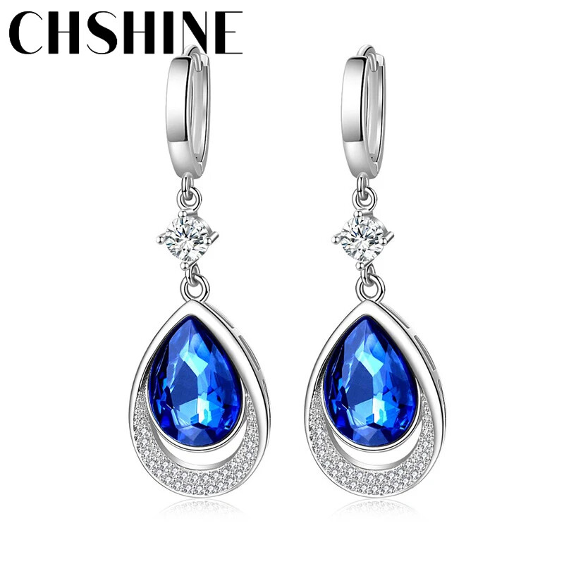 CHSHINE 925 Sterling Silver Water Drop Sapphire Earrings Fashion Charm Jewelry