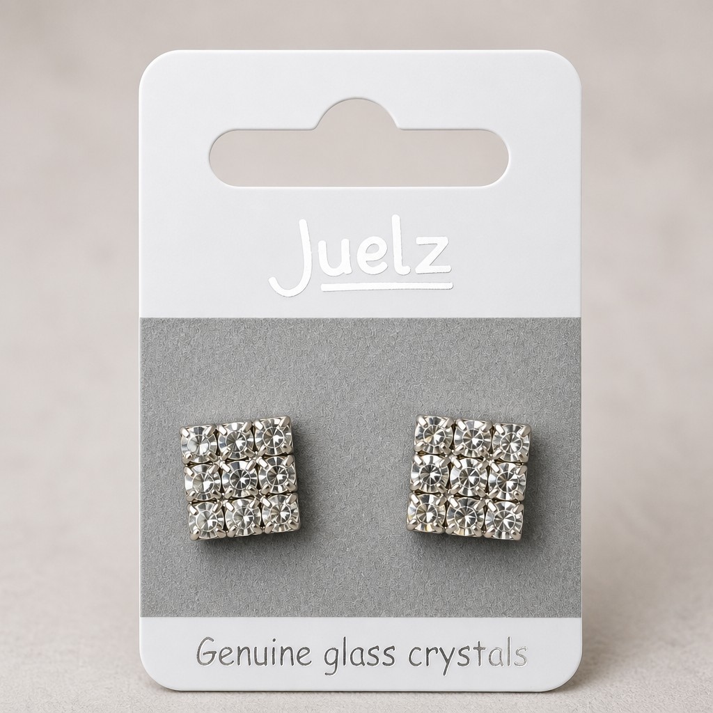 ✨ Sparkling Crystal Stud Earrings Silver Tone Square 9 Stone Rhinestone Earrings
