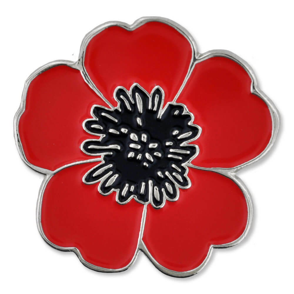 PinMart’s Red and Black Poppy Flower Remembrance Memorial Day Enamel Lapel Pin