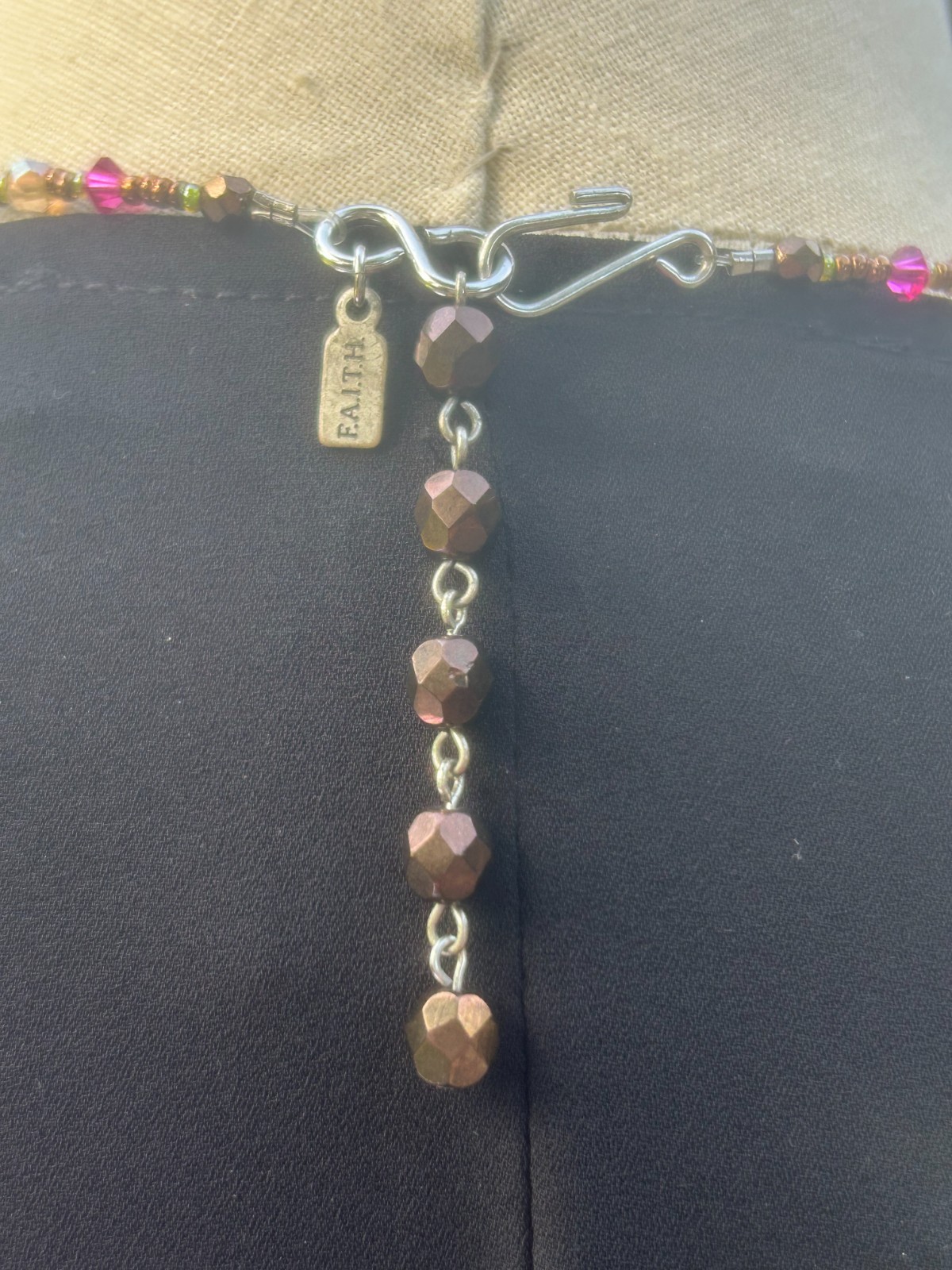 Whimsigoth Crystal Flower Pendant Necklace Fuchsia Brow Beaded Boho Jewelry.