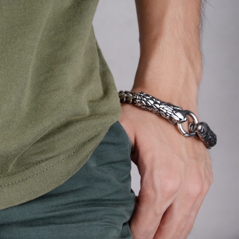 Hiphop Rock Nightclub Fashion Accessories Stainless Steel Snake Head Bracelet