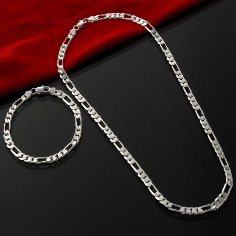 🔥 Set Cadena y Pulsera Plata 925 4MM Hombre Mujer Regalo Boda Navidad Lujo