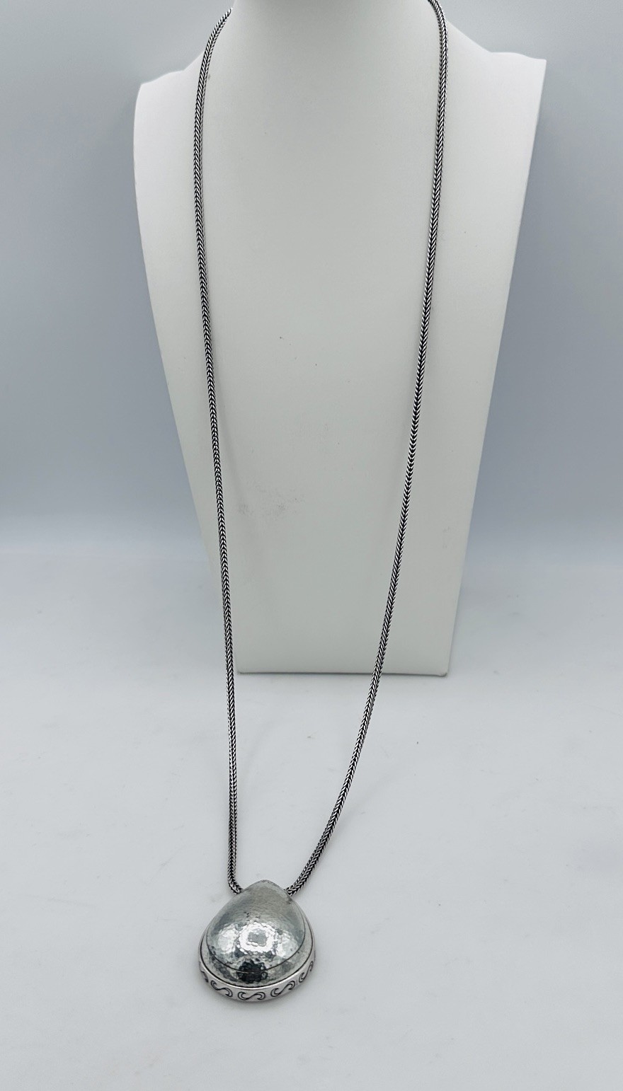 Brighton Mercer Drop Hammered Silver Tone Pendant Necklace Teardrop 30 In