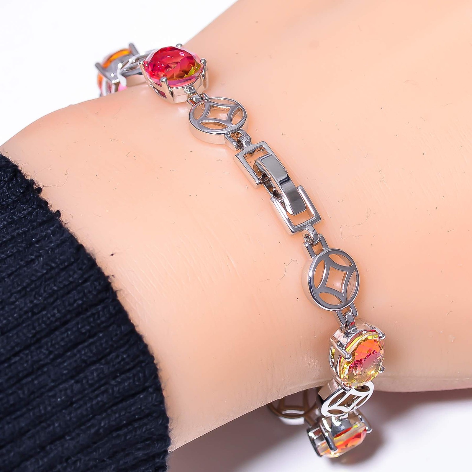 Bi-Colour Tourmaline 925 Sterling Silver Tennis Bracelet 7.99″ B65, Gift for her