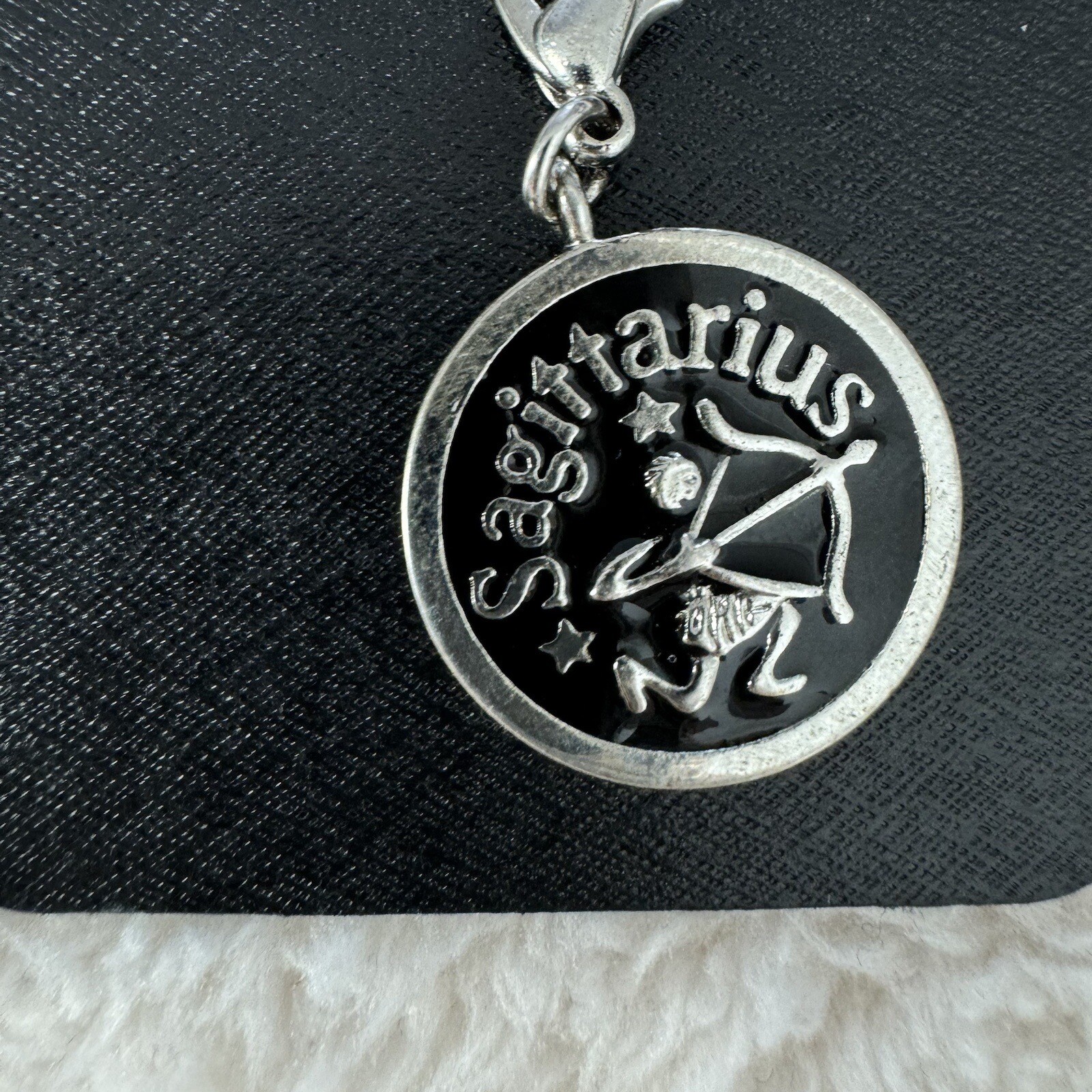 SAGITTARIUS Zodiac Charm Zipper Pull Keychain Add On Clip Antique Silver Tone