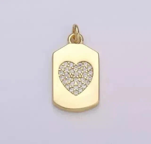 1Ct Round Cut Simulated Diamond Heart Dog Tag Pendant In 14k Yellow Gold Plated
