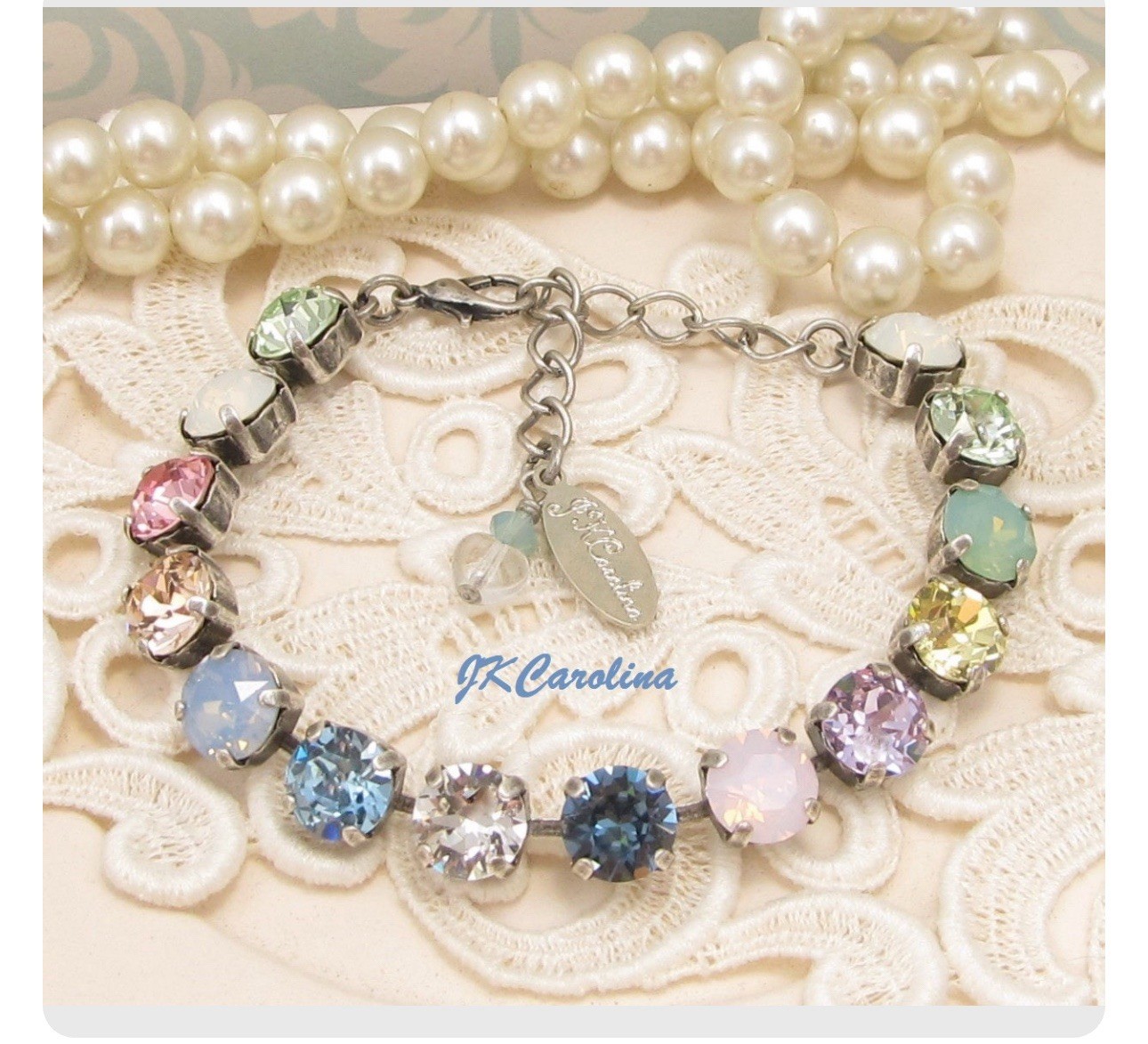 Silver Plated RAINBOW Cup Chain Bracelet made with Mint Green Crystals