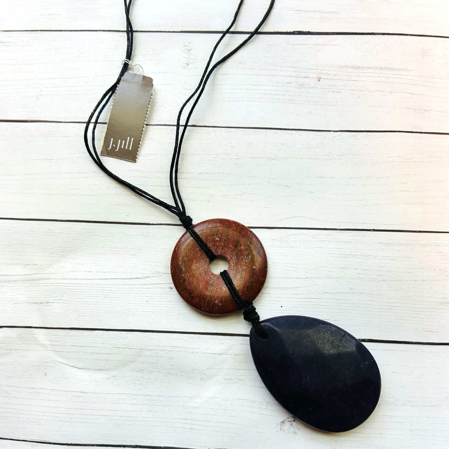 NEW NWT J. Jill Red Brown Navy Blue Teardrop Stone Adjustable Necklace $49 Tag